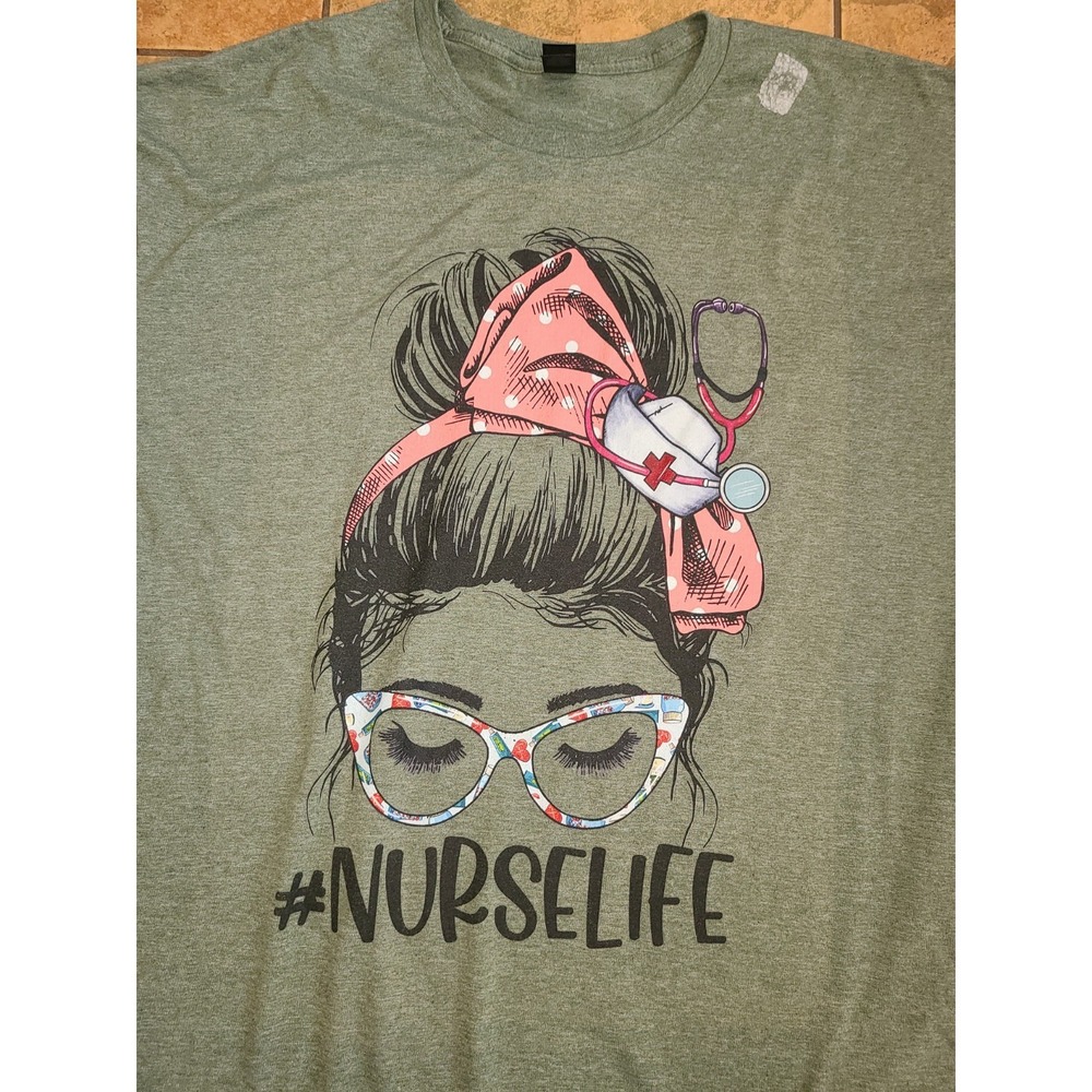 Gildan Softstyle #NurseLife Women's‎ 2XL Olive  T-shirt | Relaxed Tee FLaw
